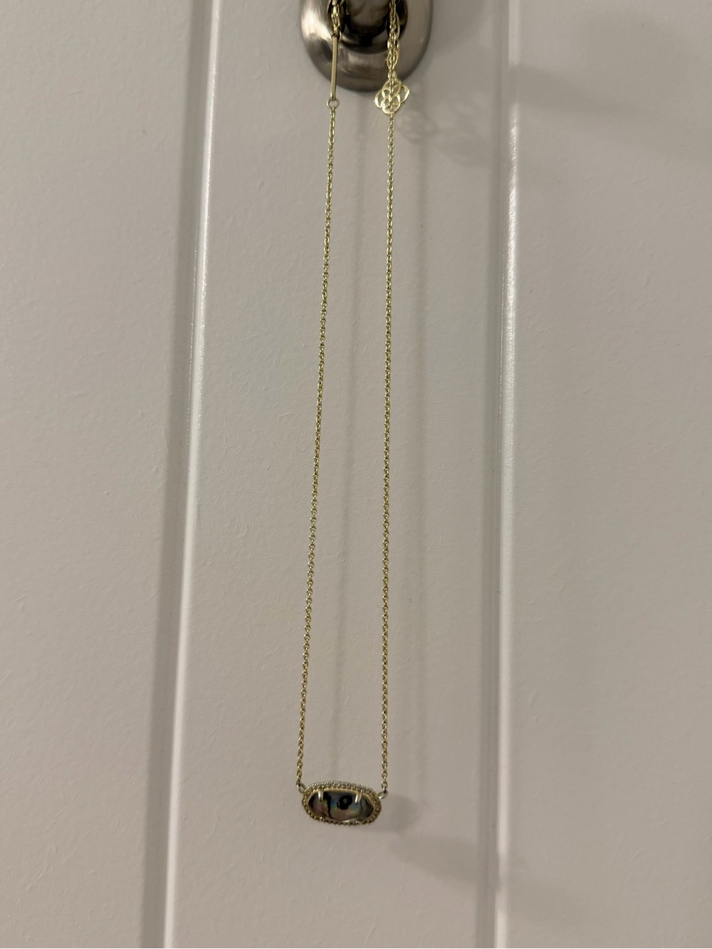 Authentic Kendra Scott Elisa Pave Necklace Abalone Halo Pendant Necklace - Picture 2 of 3